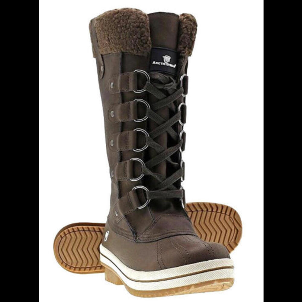 NIB WOMENS 11M ARCTIC SHIELD WATERPROOF INSULATED MID CALF SNOW BOOTS DARK BROWN